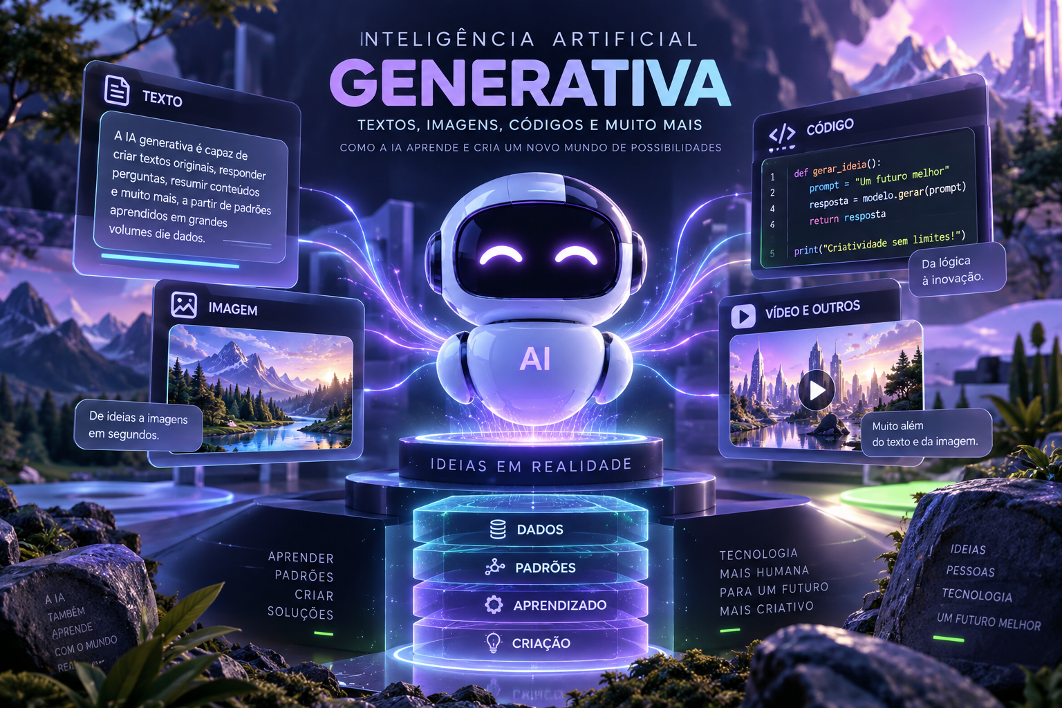 O que é IA generativa e como ela consegue criar textos, imagens e códigos?